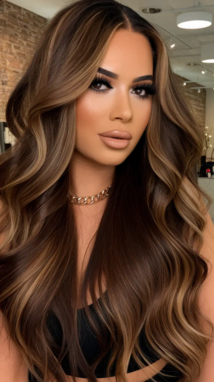 Fall brown hair color ideas 2025 Honeyed Brunette with Dimensional Highlights