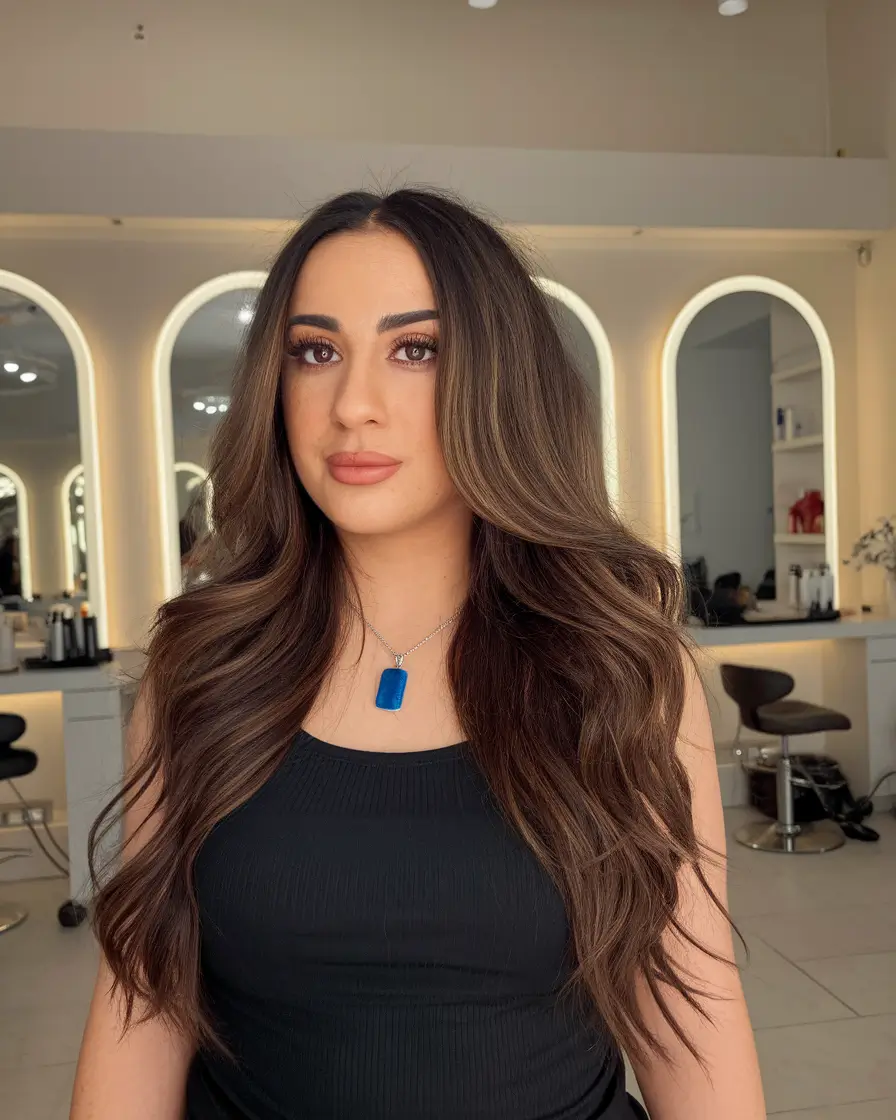 Fall brown hair color ideas 2025 Chestnut Brunette with Soft Contour Highlights