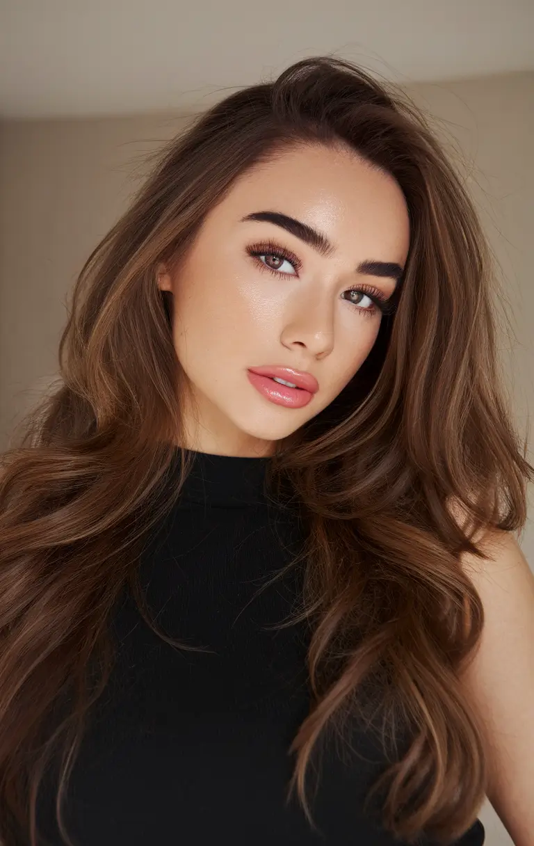 Fall brown hair color ideas 2025 Caramel-Toned Brunette Glow