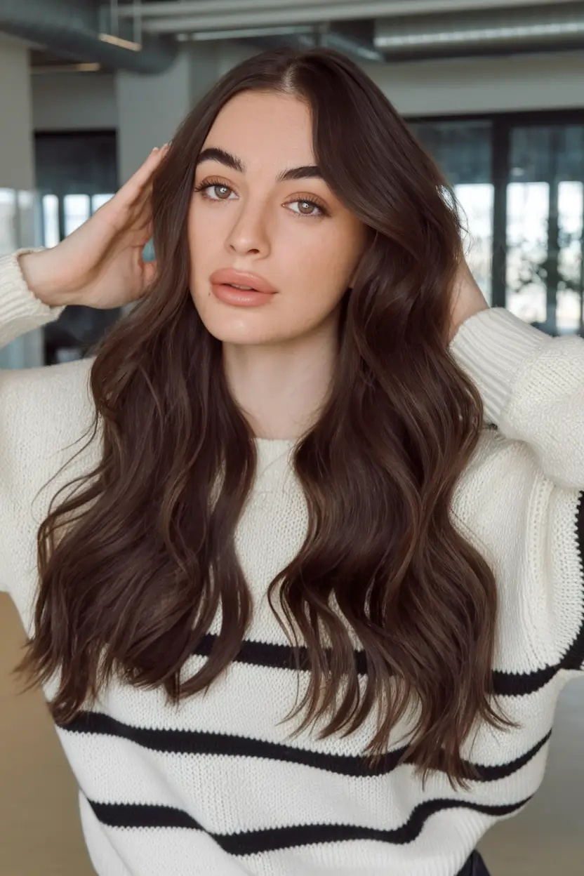 Fall brown hair color ideas 2025 Classic Chocolate Brown with Gentle Waves