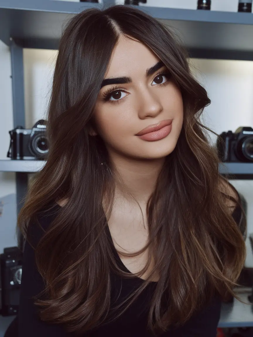 fall brunette hair color 2025 Face-Framing Brunette with Natural Dimension