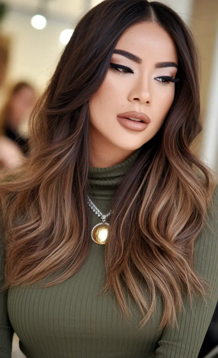 fall brunette hair color 2025 Dimensional Balayage in Medium Brown