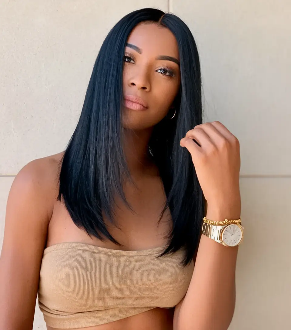 fall brunette hair color short Glossy Ink and Sleek Perfection