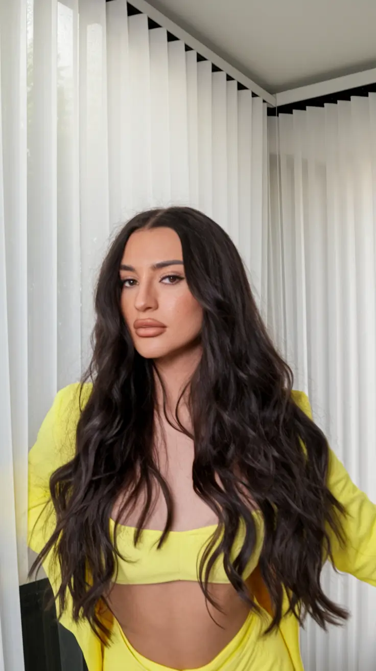 fall brunette hair color 2025 Long Tousled Brunette Waves