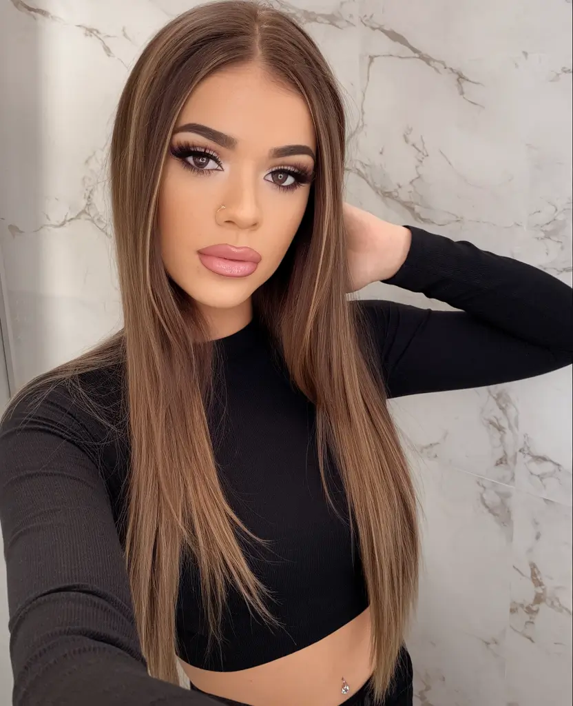 fall brunette hair color 2025 Bone Straight Chestnut for Sleek Vibes