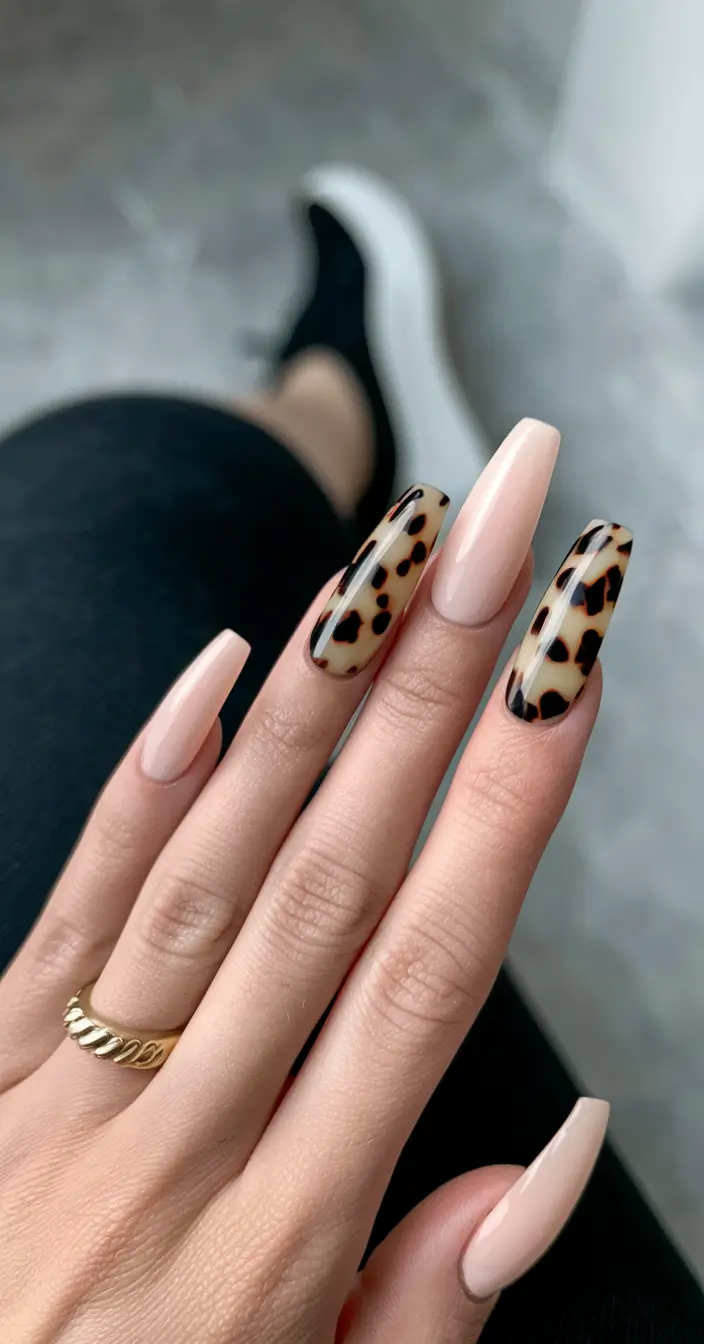 fall coffin nail ideas 2025 Tortoiseshell Elegance