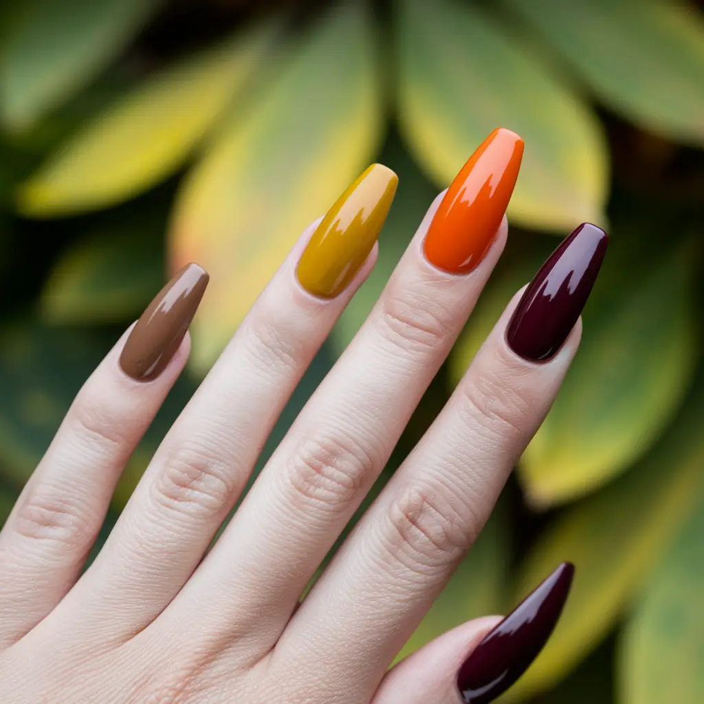 fall coffin nail ideas 2025 Autumn Rainbow Shades