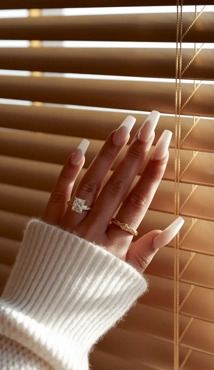 fall coffin nail ideas 2025 Soft Nude Ombre