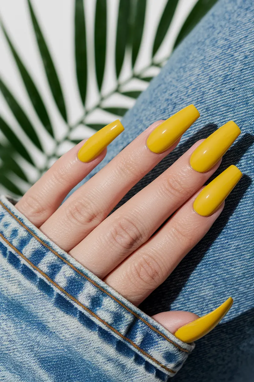 fall coffin nail ideas 2025 Sunny Mustard Yellow