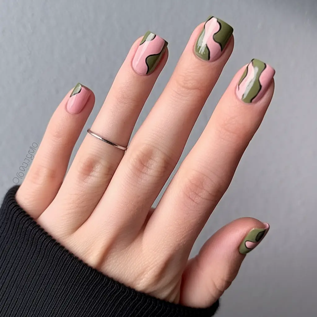 fall color nails autumn designs Olive and Blush Abstract