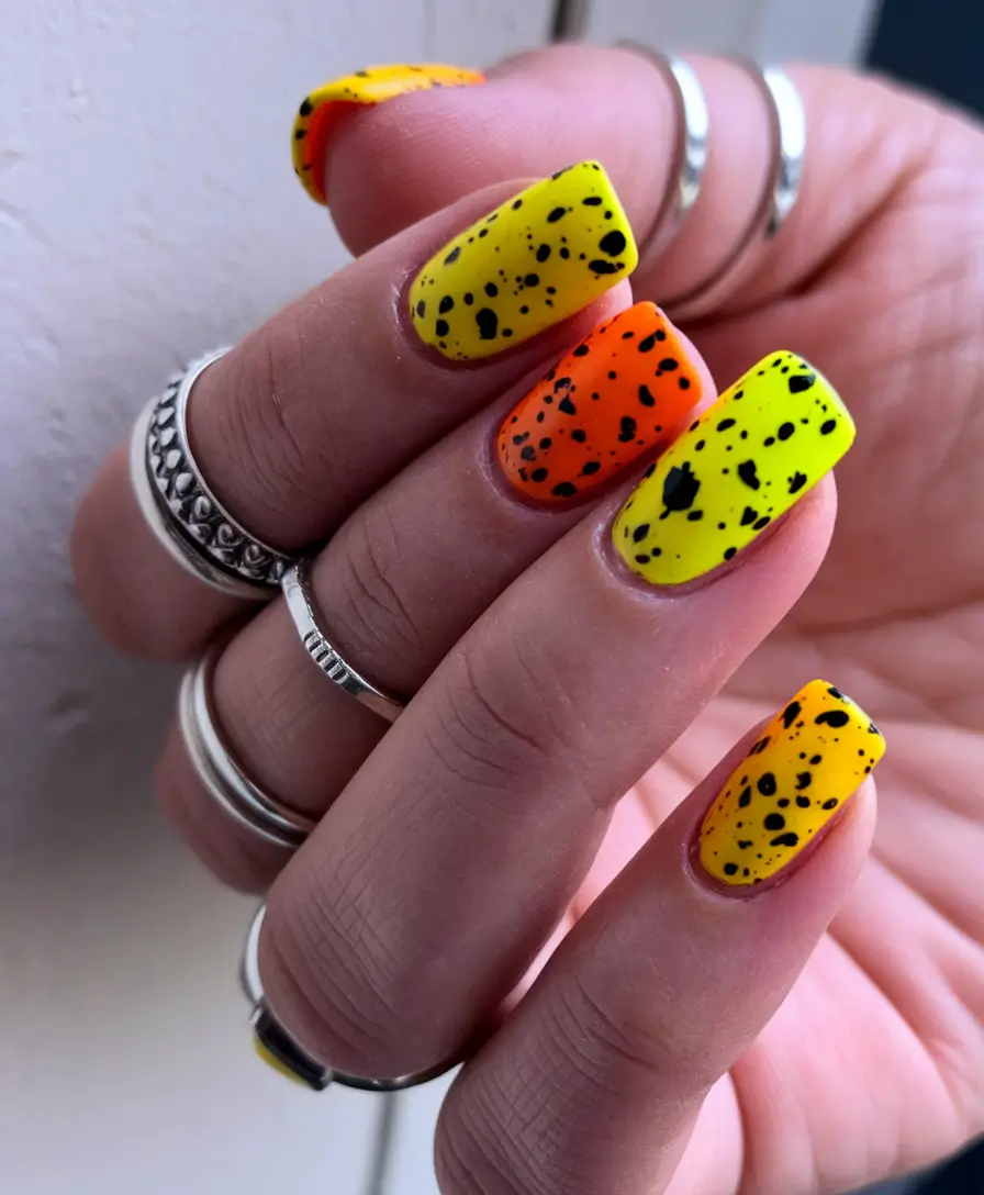 fall color nails autumn Speckled Neon Flames