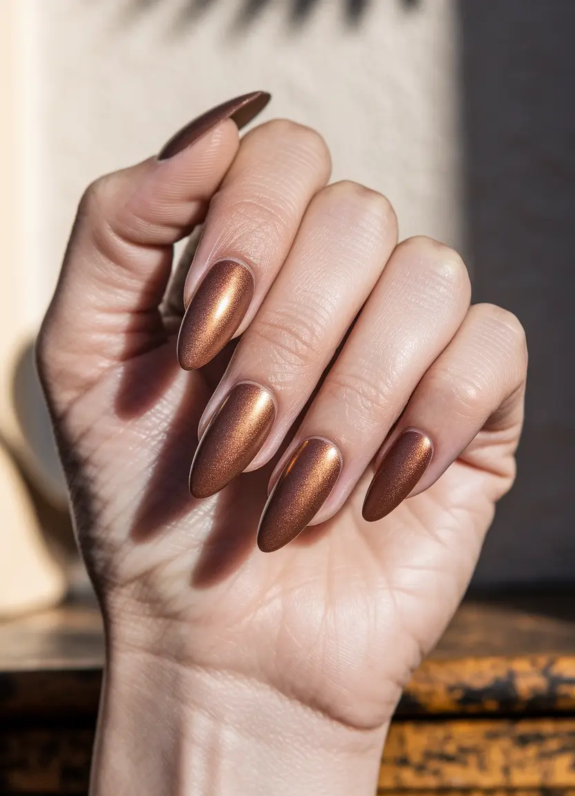 fall color nails 2025 Molten Copper Glow