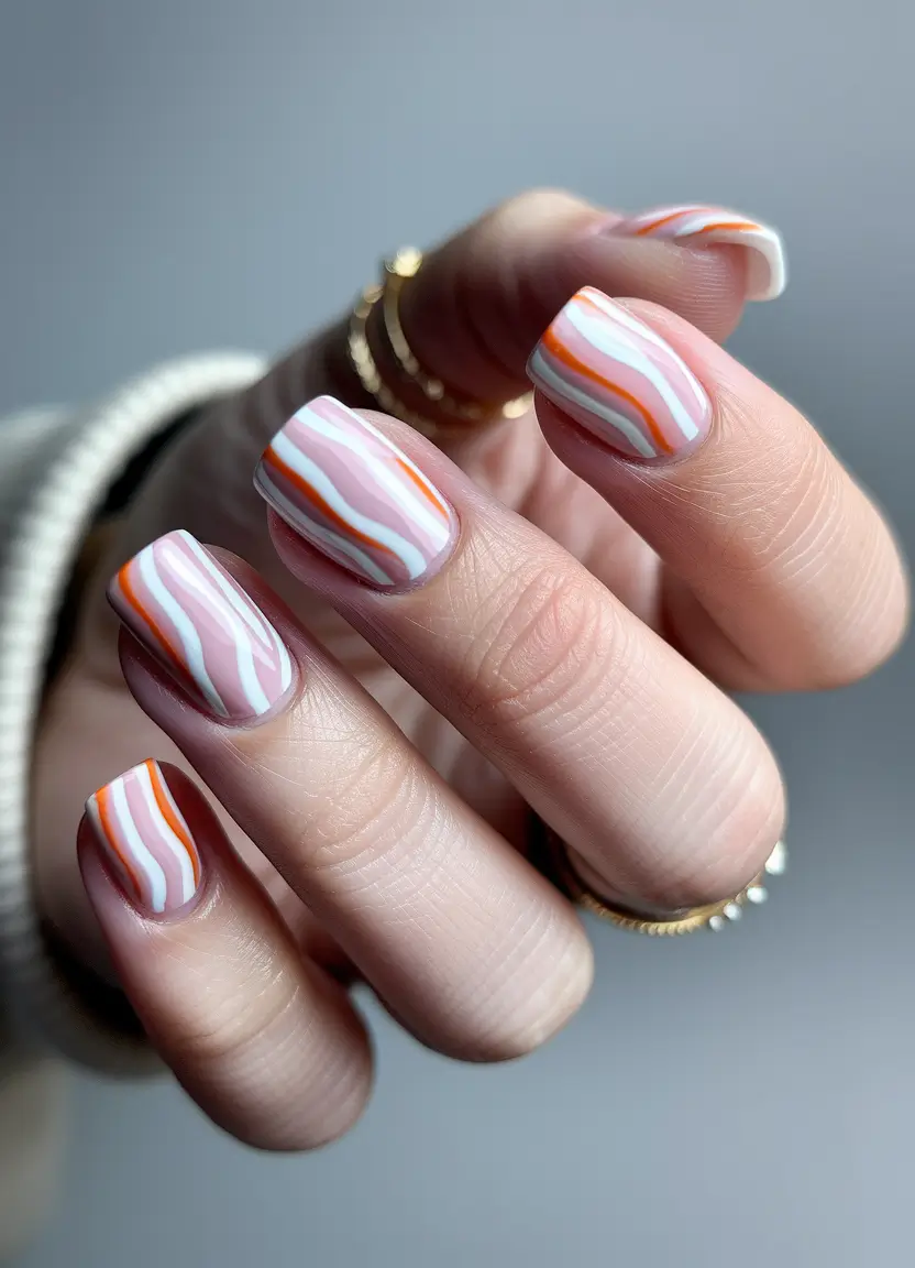 fall color nails 2025 Retro Stripe Pop