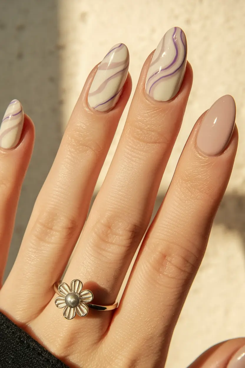 fall color nails 2025 Lavender Swirl Serenity