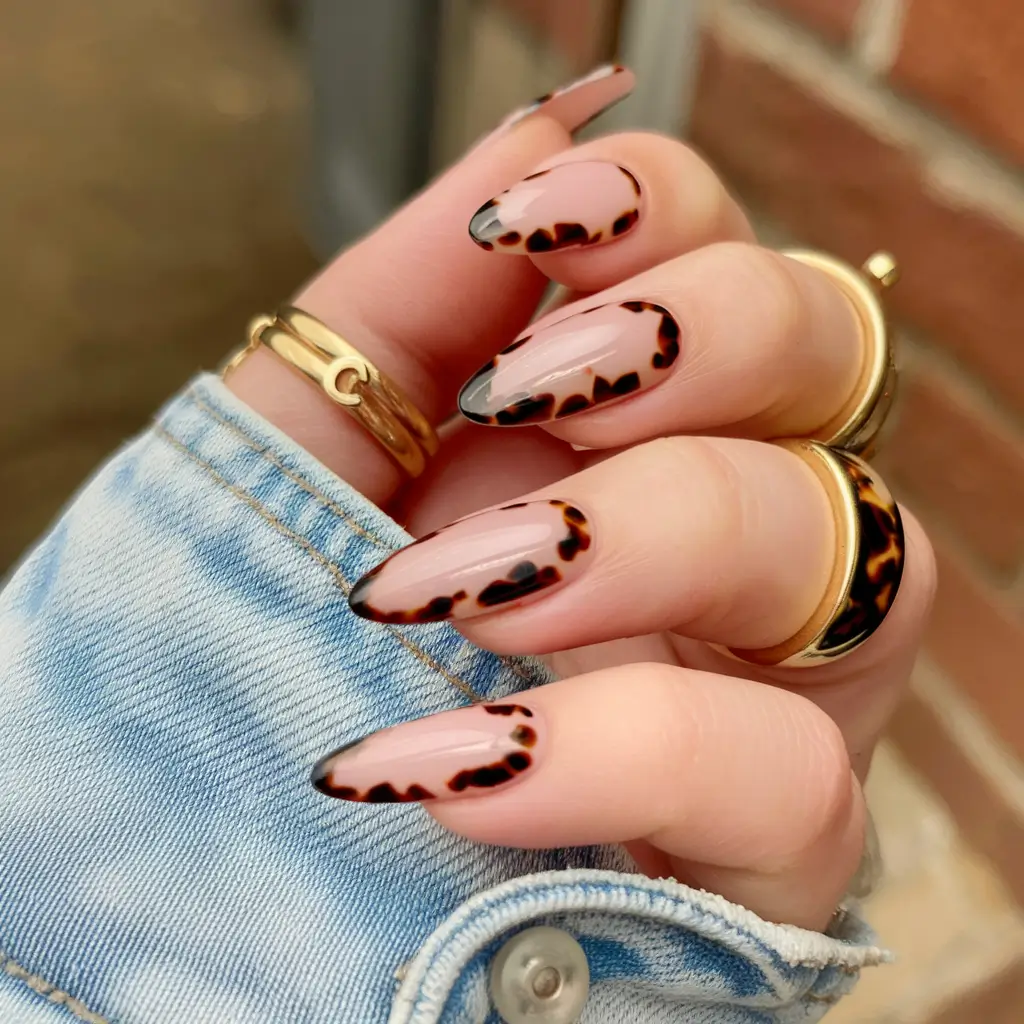 fall color nails designs Tortoiseshell French with a Twist