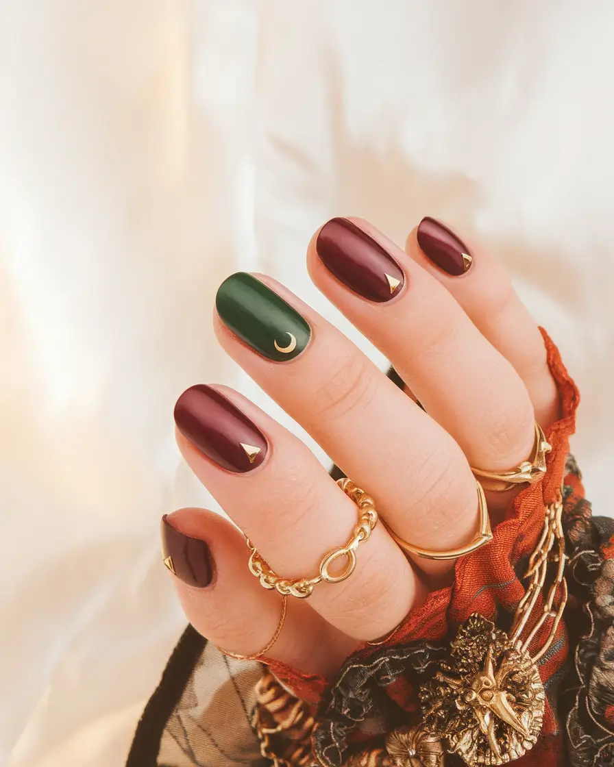 fall color nails 2025 Jewel-Tone Moonlight