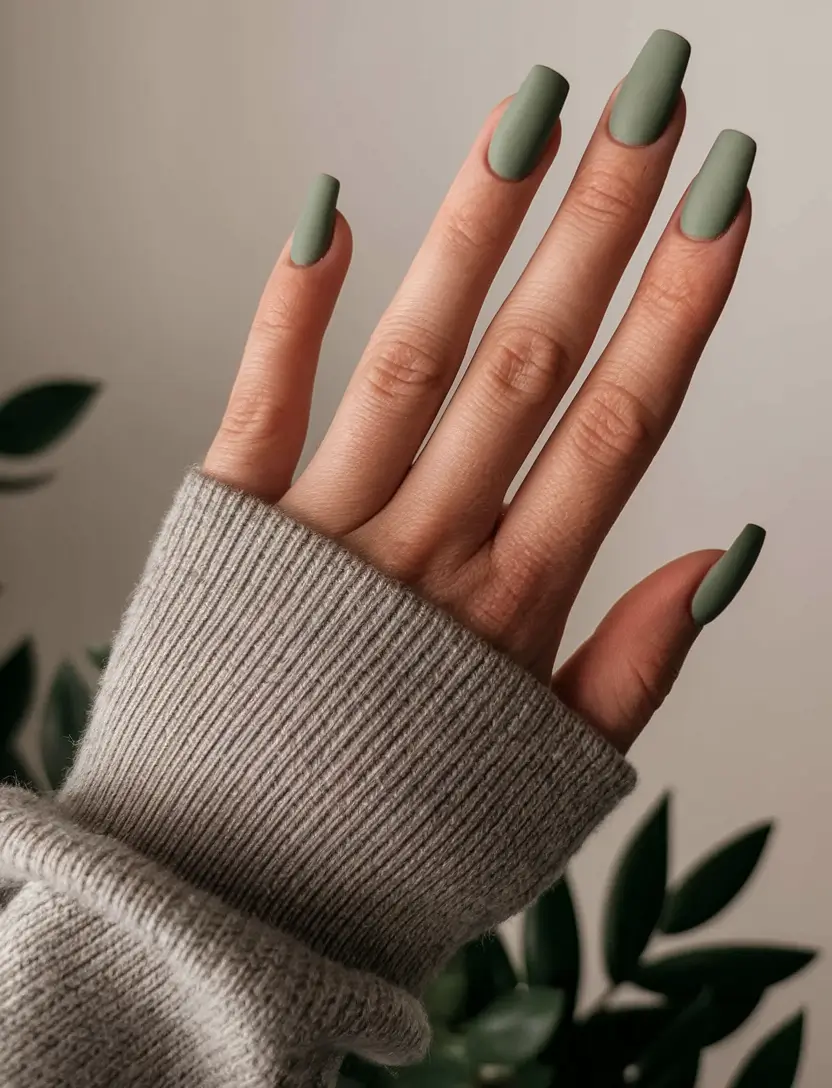 fall color nails designs autumn green Matte Sage Serenity