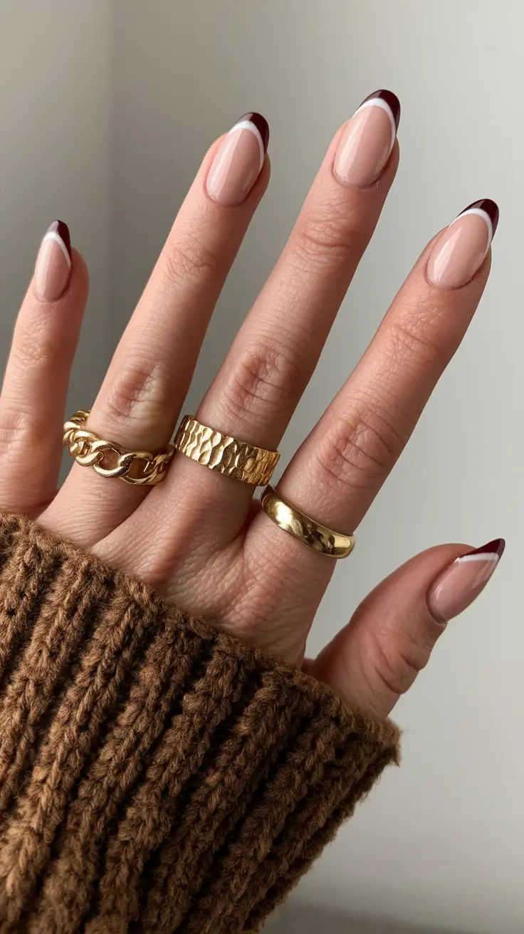 fall french tip nails Chocolate & White Contour French