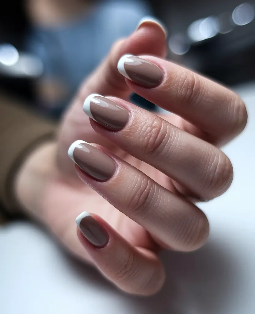 fall french tip nails Coffee-Toned French with Crisp White