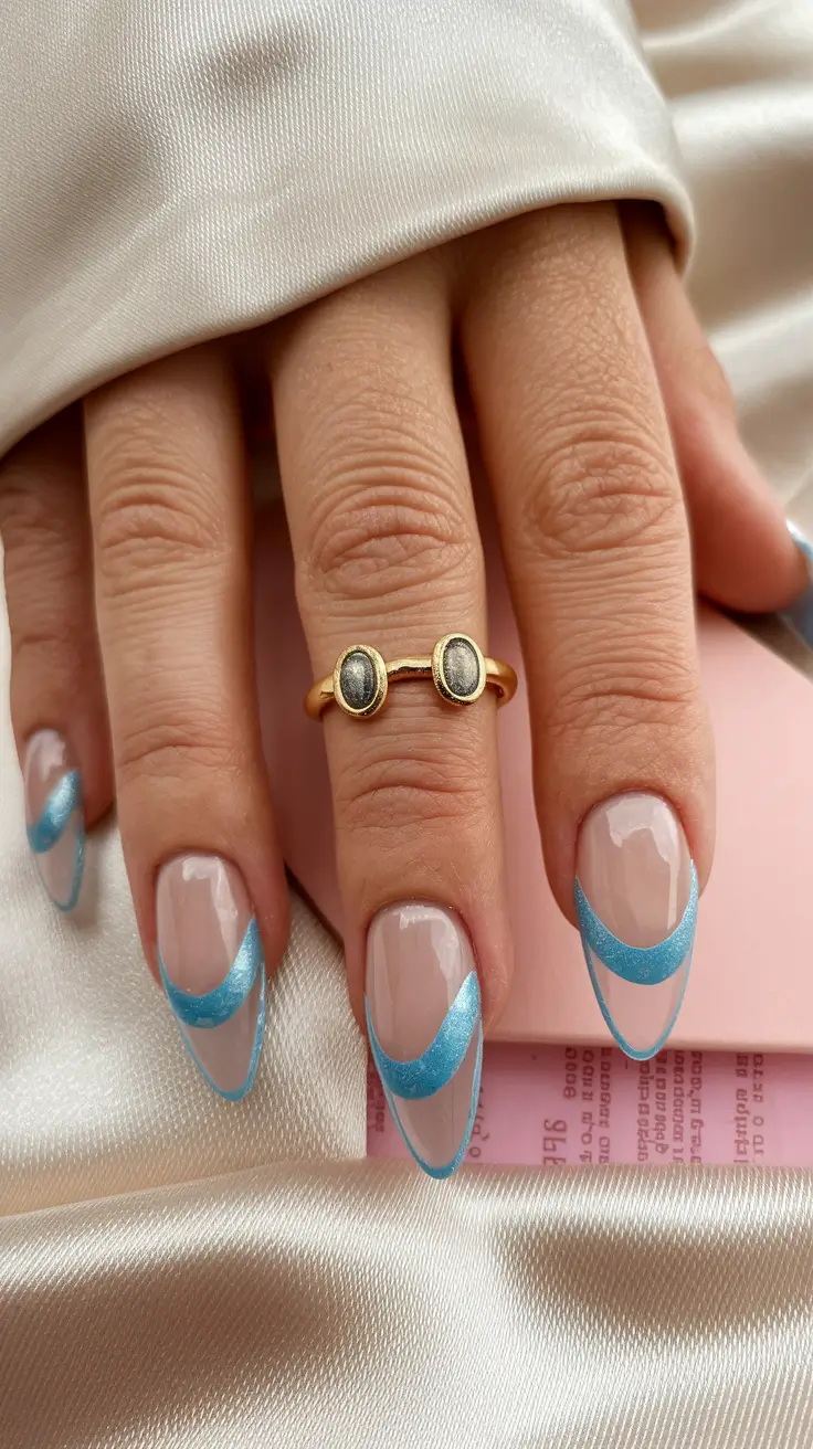 fall french tip nails Frosted Blue Accent French