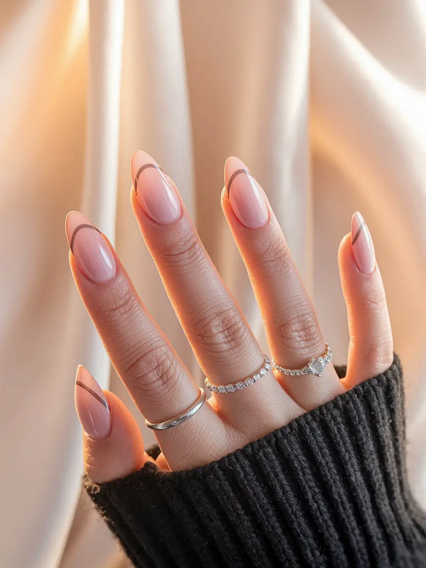 fall french tip nails Minimalist Nude with Soft Brown Tips