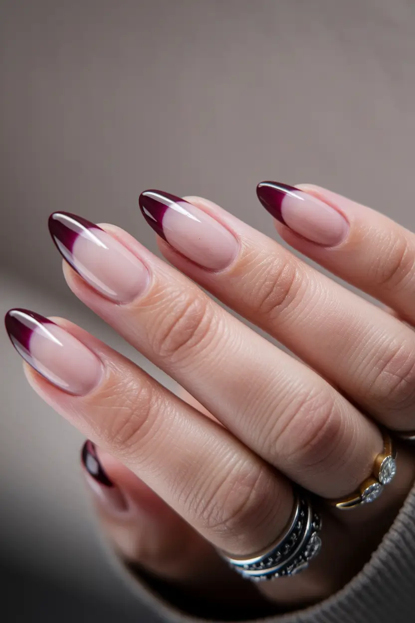fall french tip nails Wine-Toned Modern French