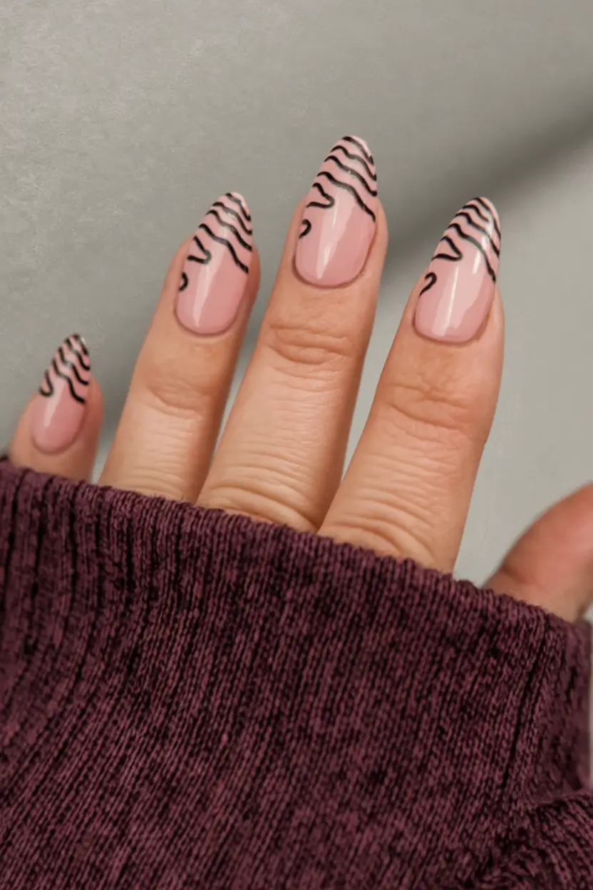 fall french tip nails Playful Zebra Wave French