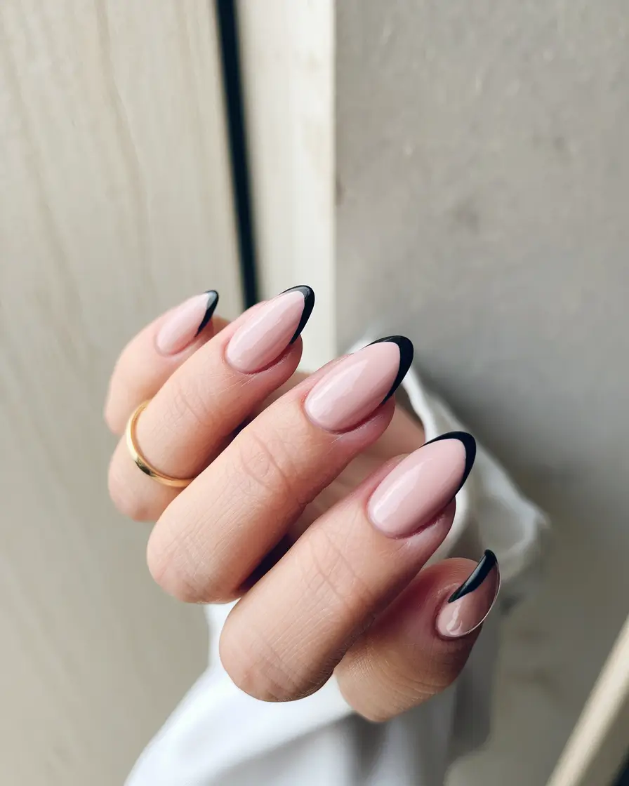 fall french tip nails Sharp Black Almond French