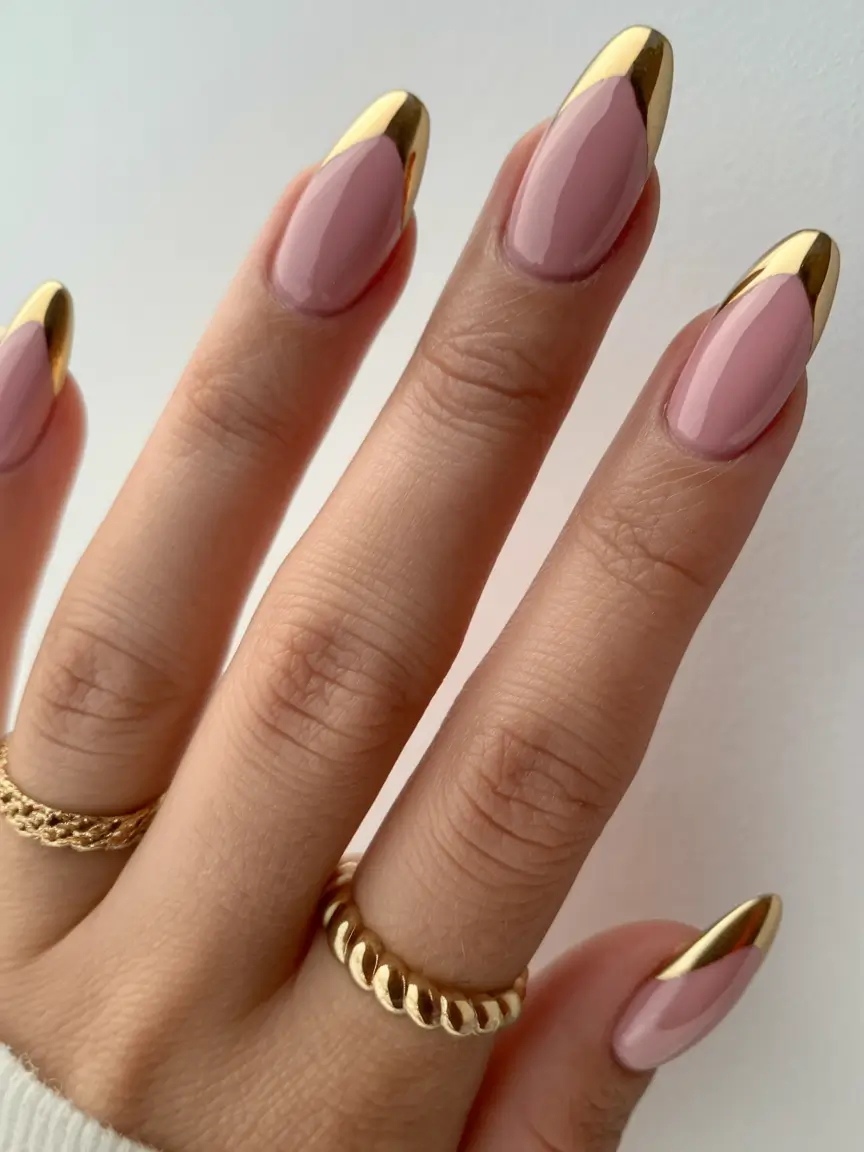 fall french tip nails Golden Metallic Luxe Tips