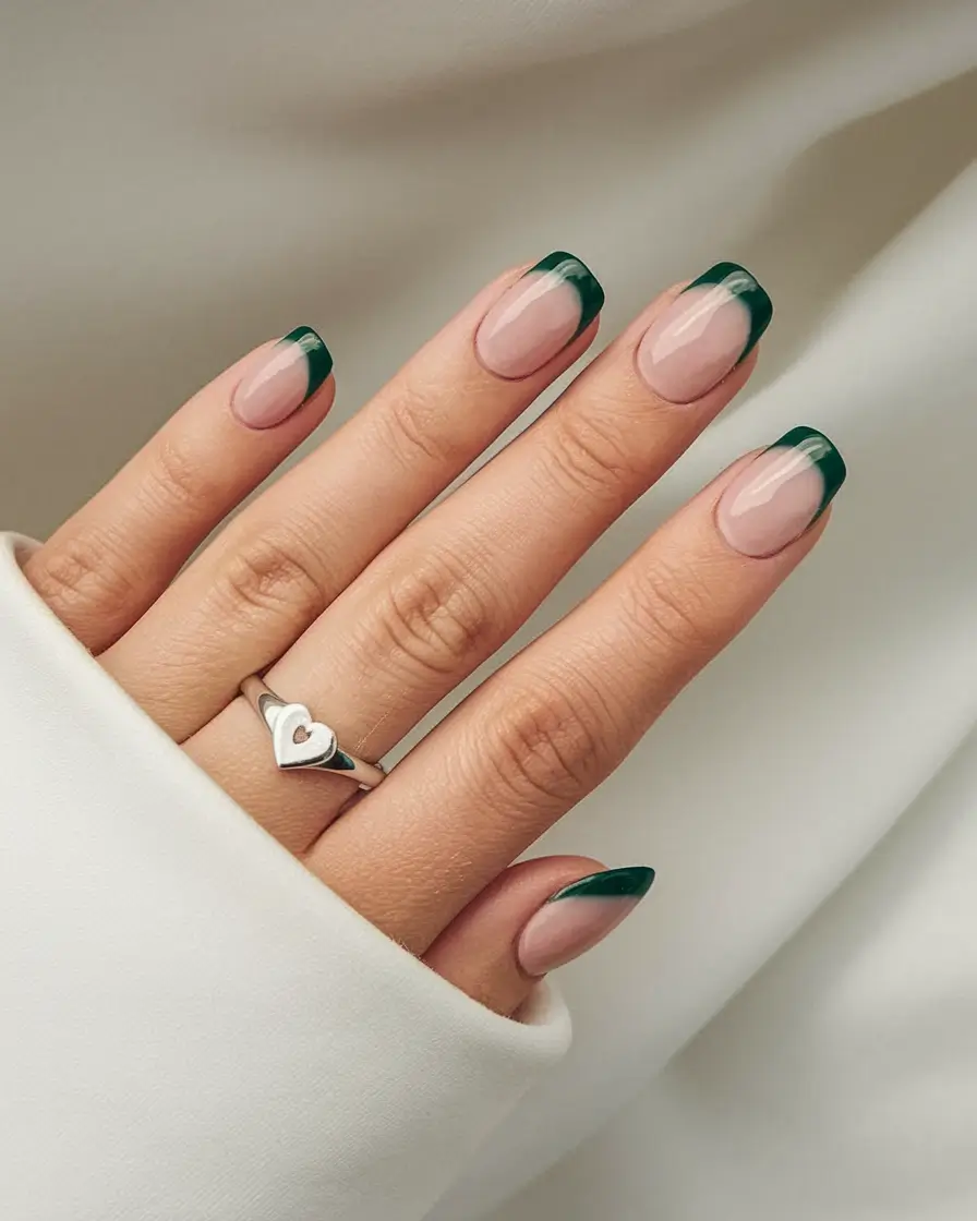 fall french tip nails Deep Green French Refresh