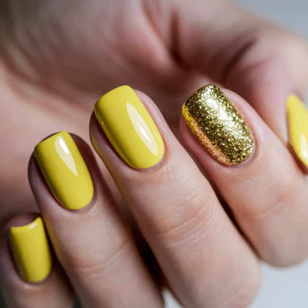 fall gel nails designs 2025 Golden Glow with Sunshine Vibes