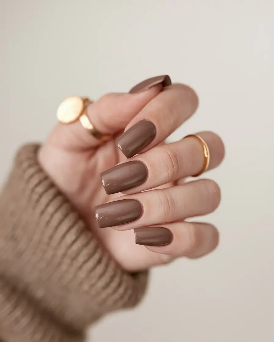 fall gel nails designs 2025 Classic Cocoa Elegance