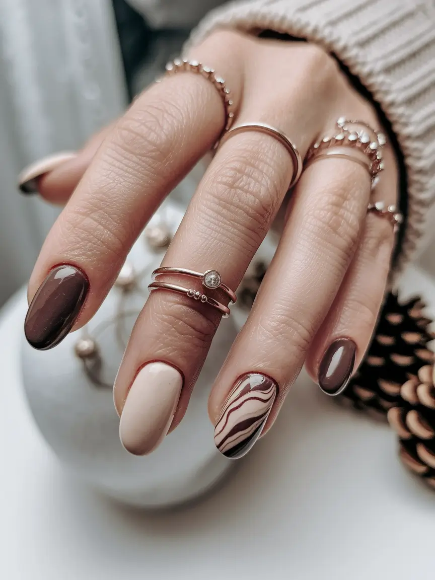 fall gel nails designs 2025 Mocha Marble Mix