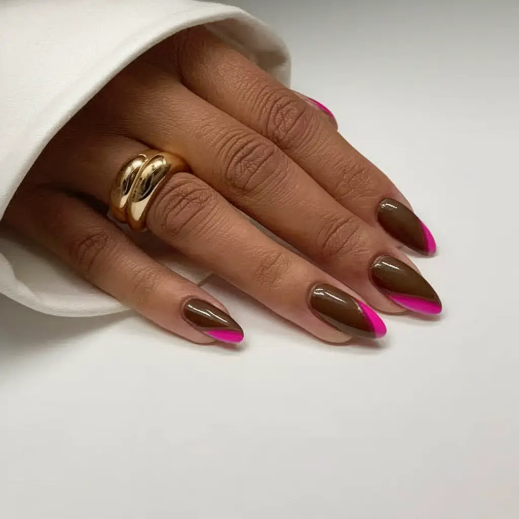 fall gel nails designs 2025 Hot Pink Meets Chocolate French