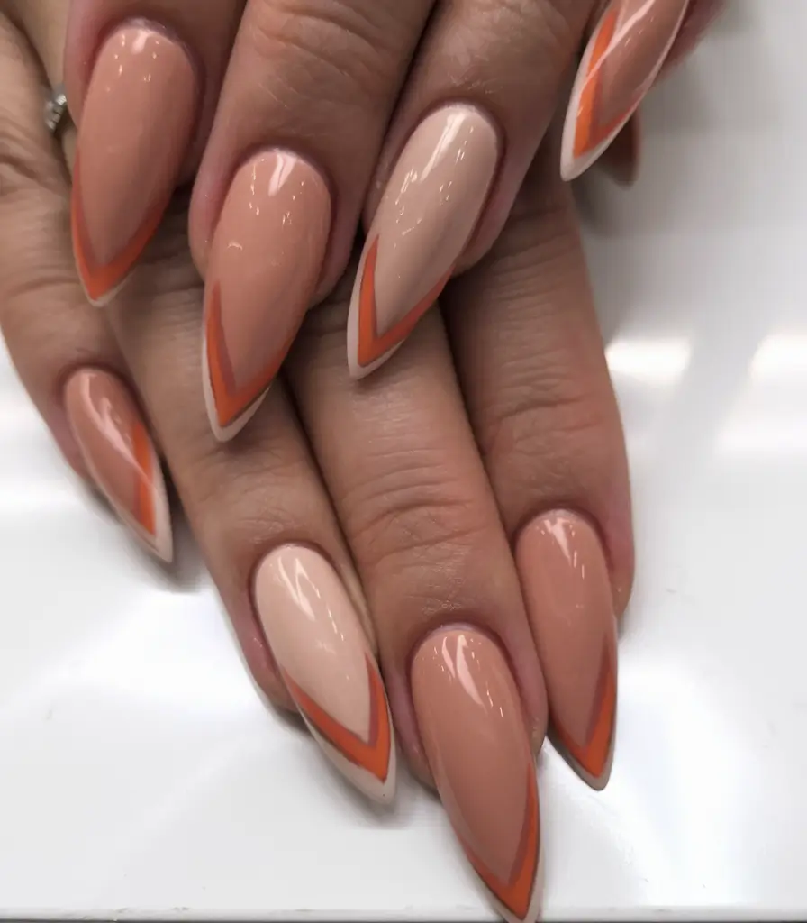 fall gel nails designs 2025 Autumn Chevron French