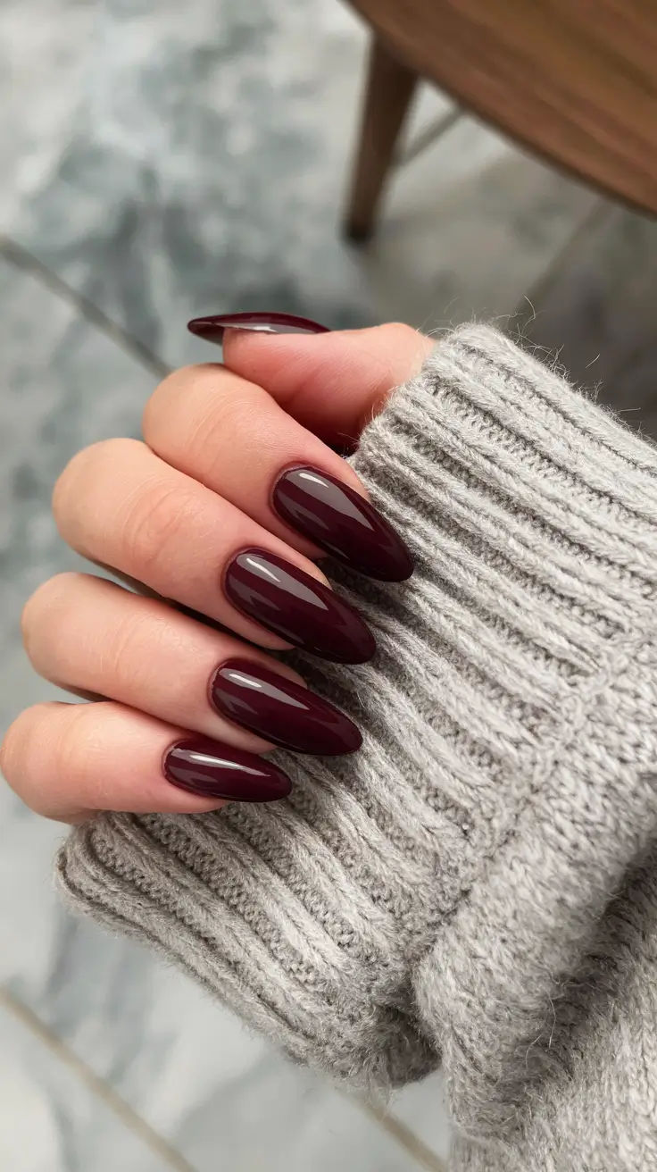 fall gel nails designs 2025 Deep Burgundy Allure