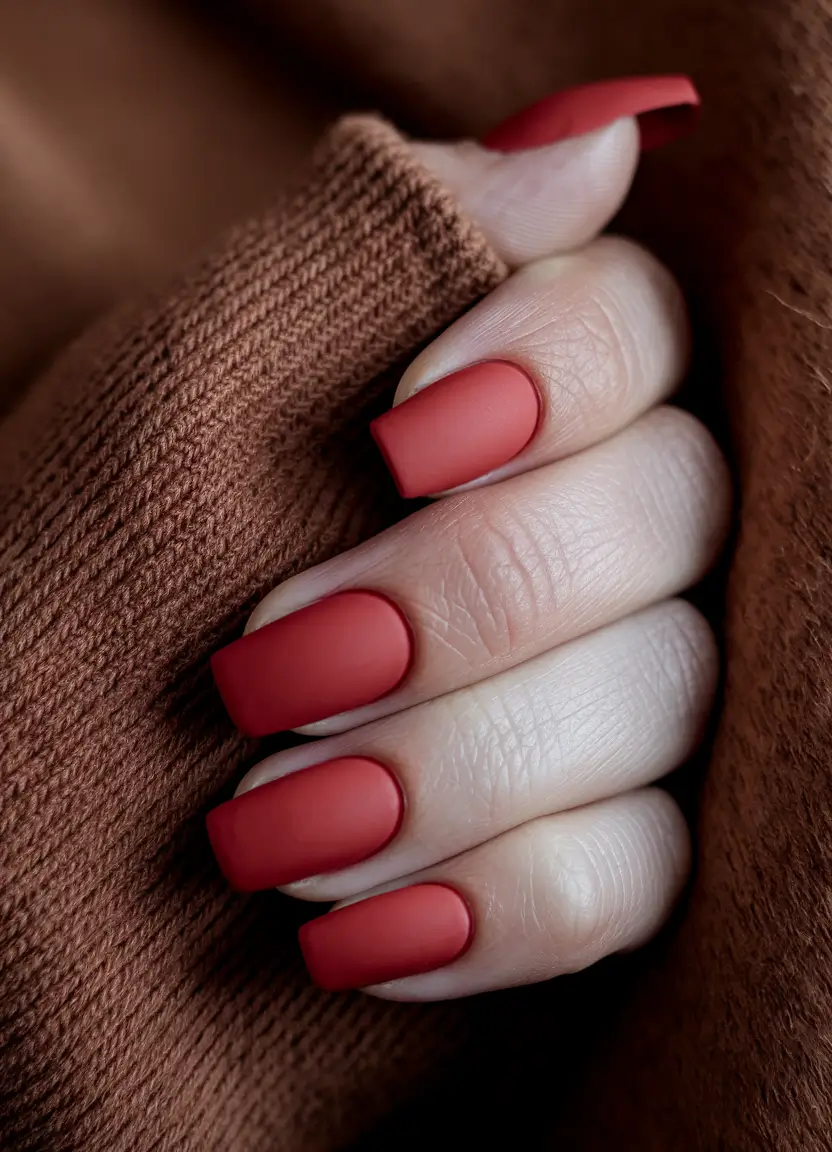 fall gel nails designs 2025 Velvety Matte Red