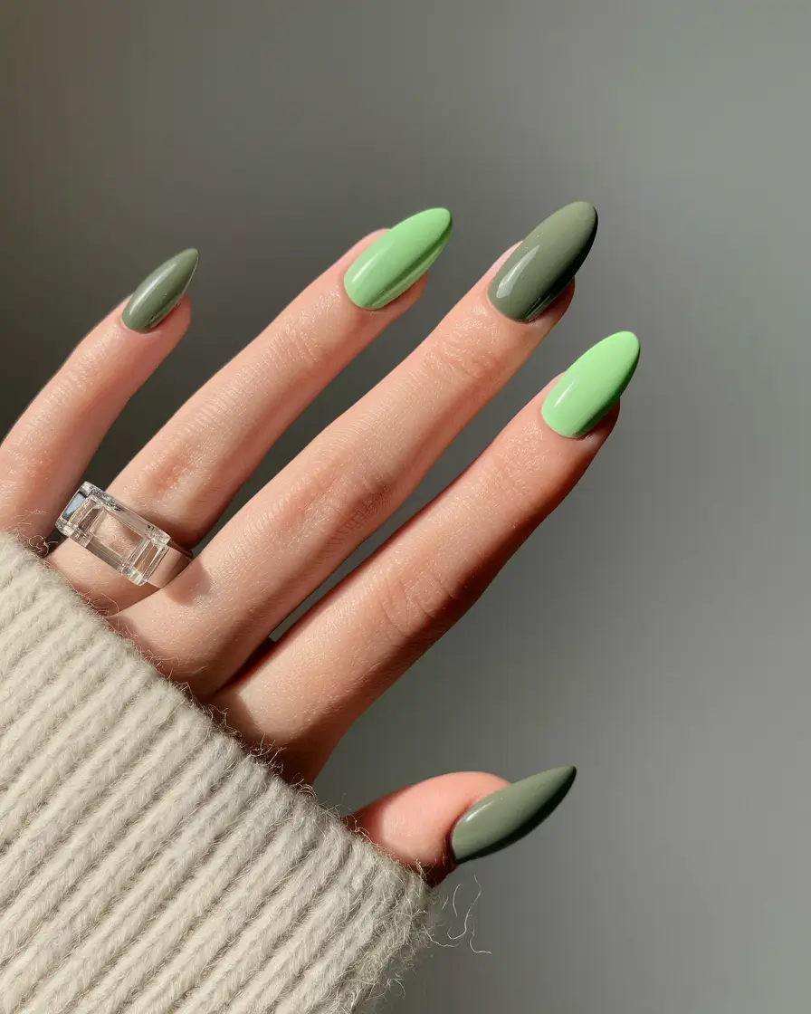 fall gel nails designs 2025 Two-Tone Green Serenity