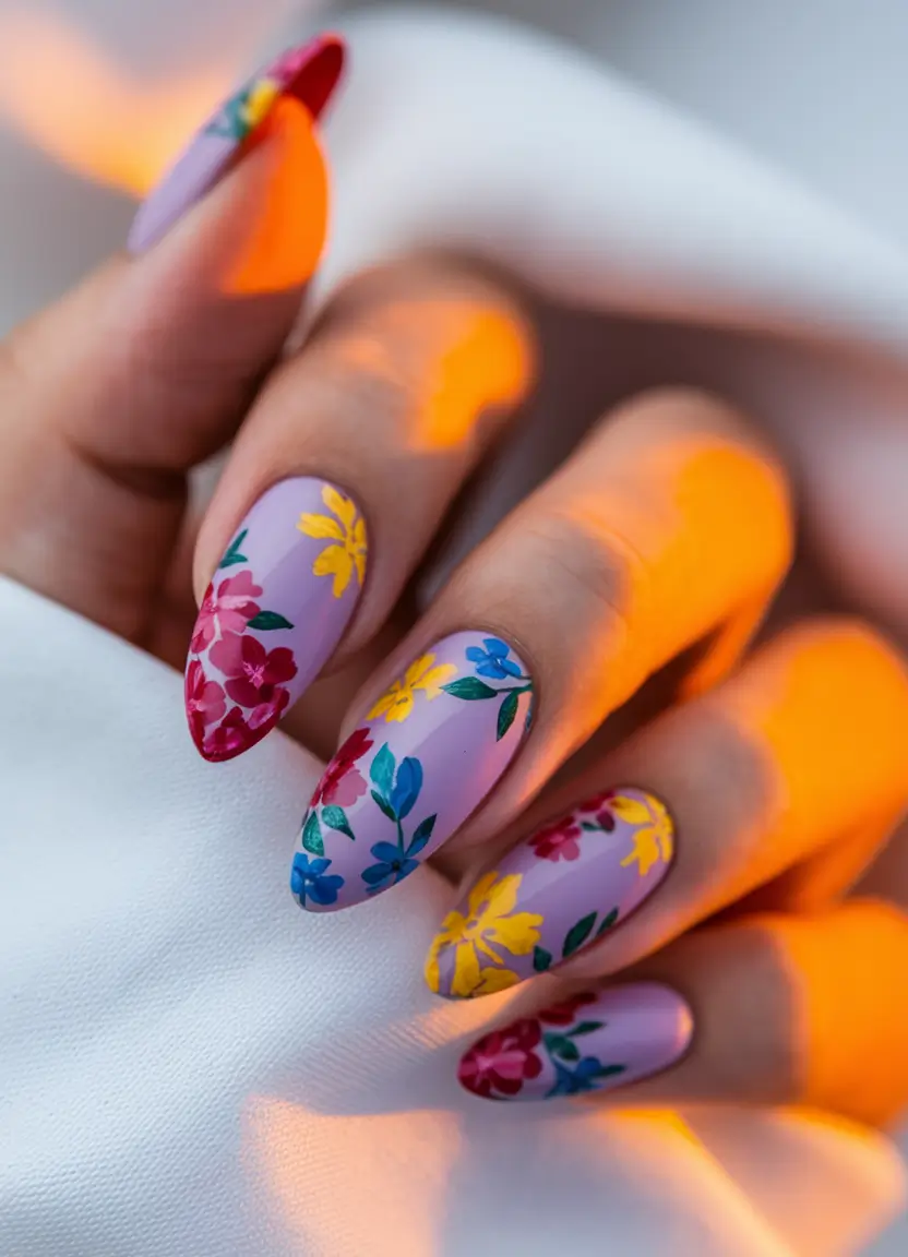 fall gel nails designs 2025 Romantic Florals on Lilac