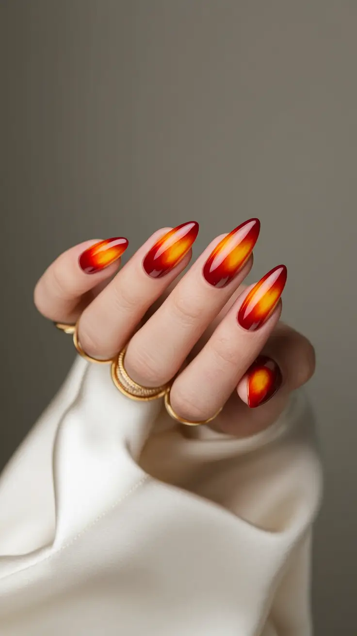 fall gel nails designs 2025 Fiery Red-Orange Gradient