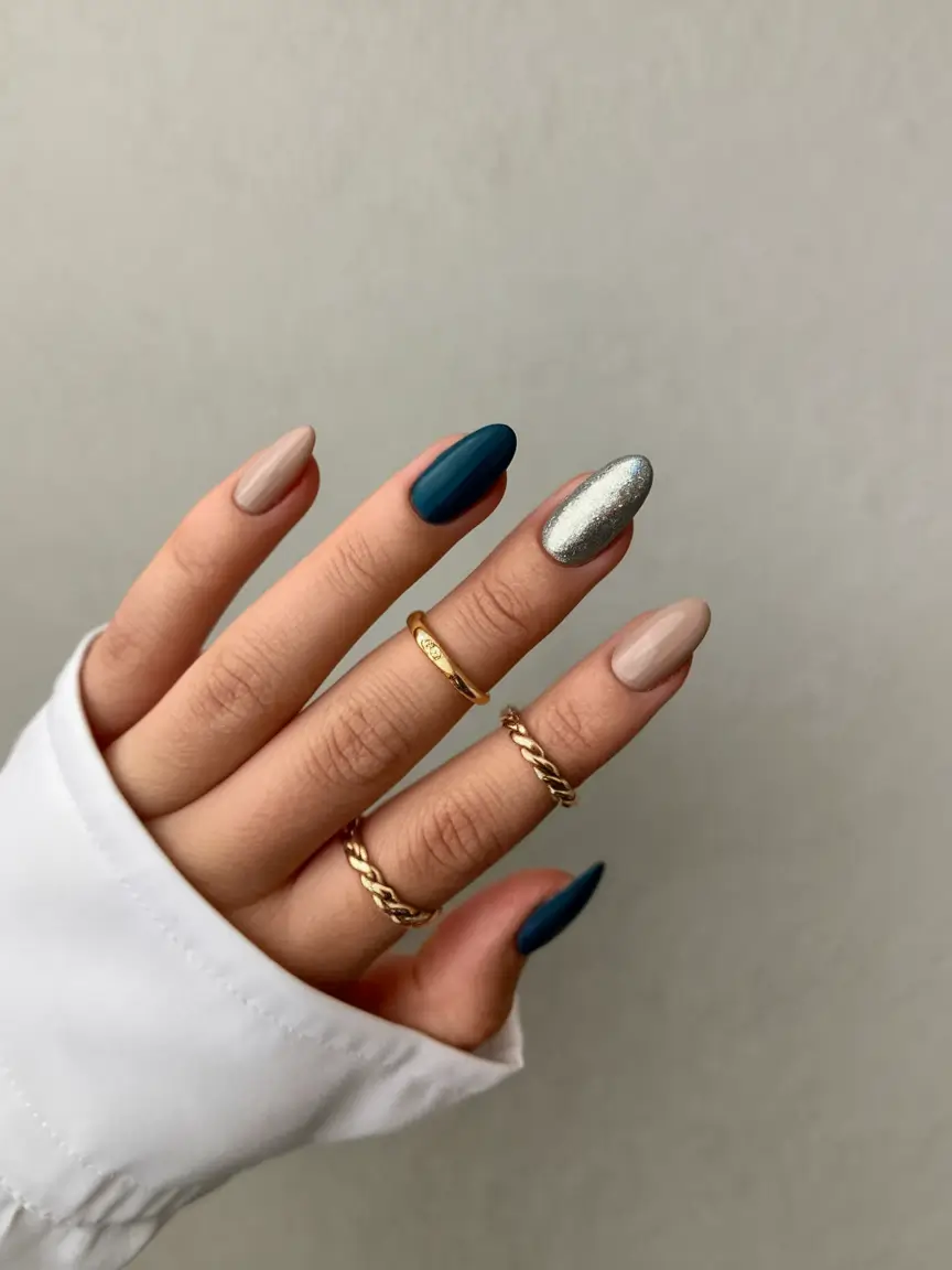 fall gel nails designs 2025 Modern Metallic Mix