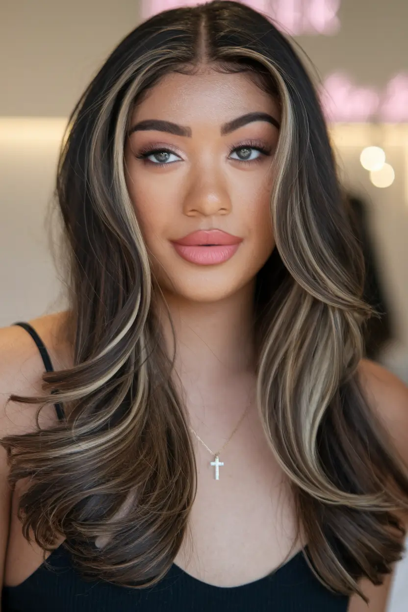 fall blonde hair color black women Caramel Money Pieces with Soft Brunette Layers