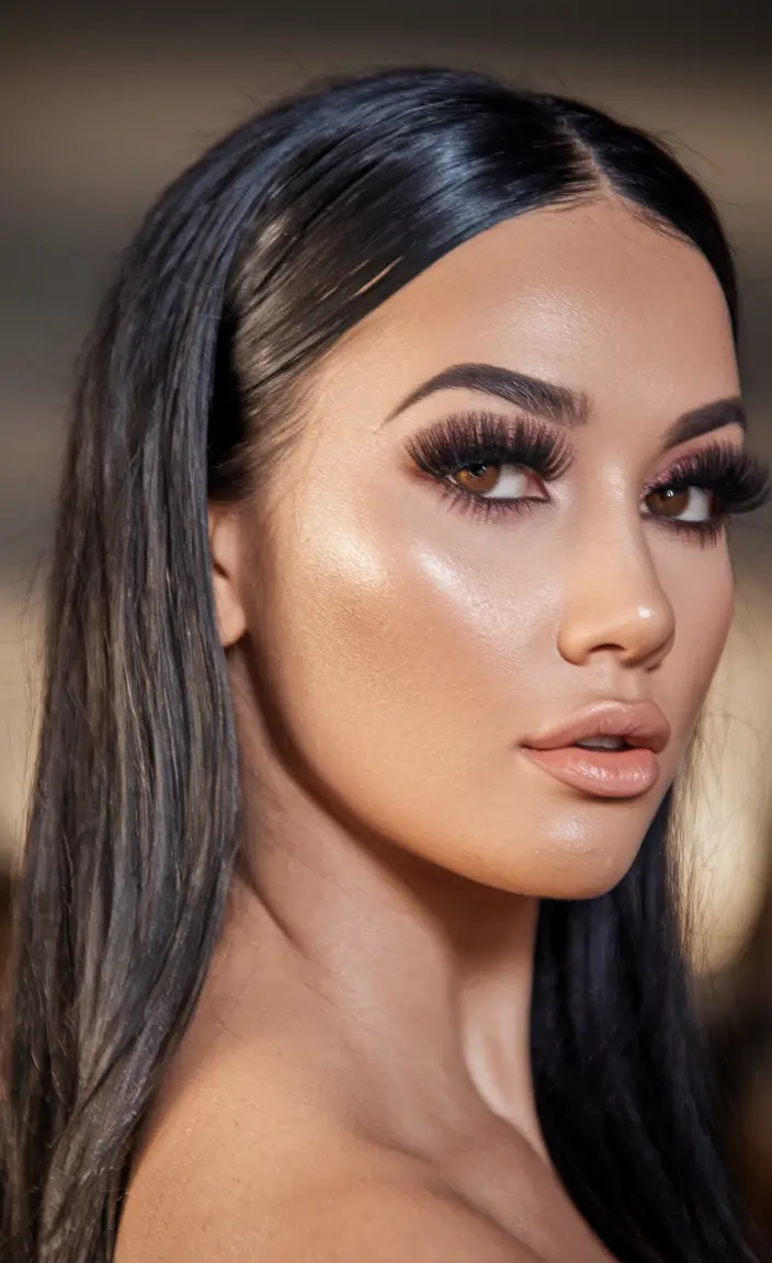 black hair with color fall Glass Black Center-Parted Shine
