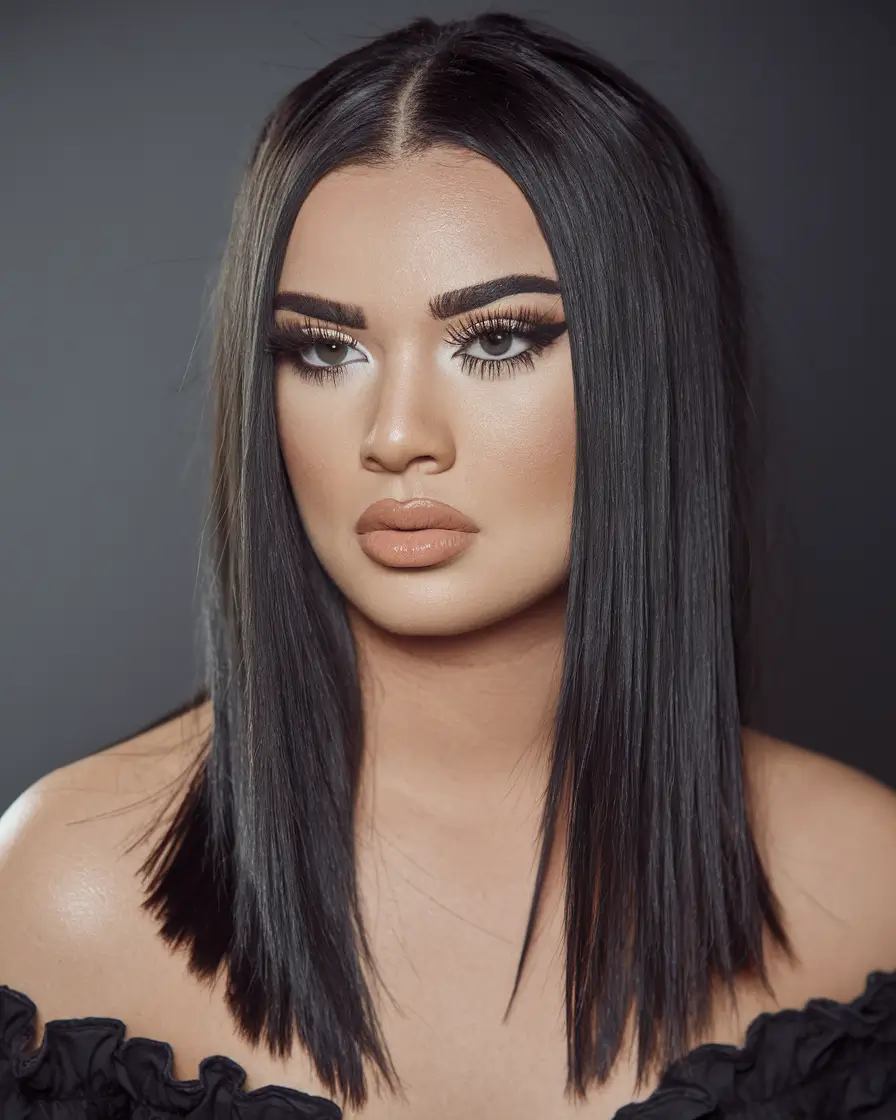 fall hair color black women Structured Black Lob with Razor Ends