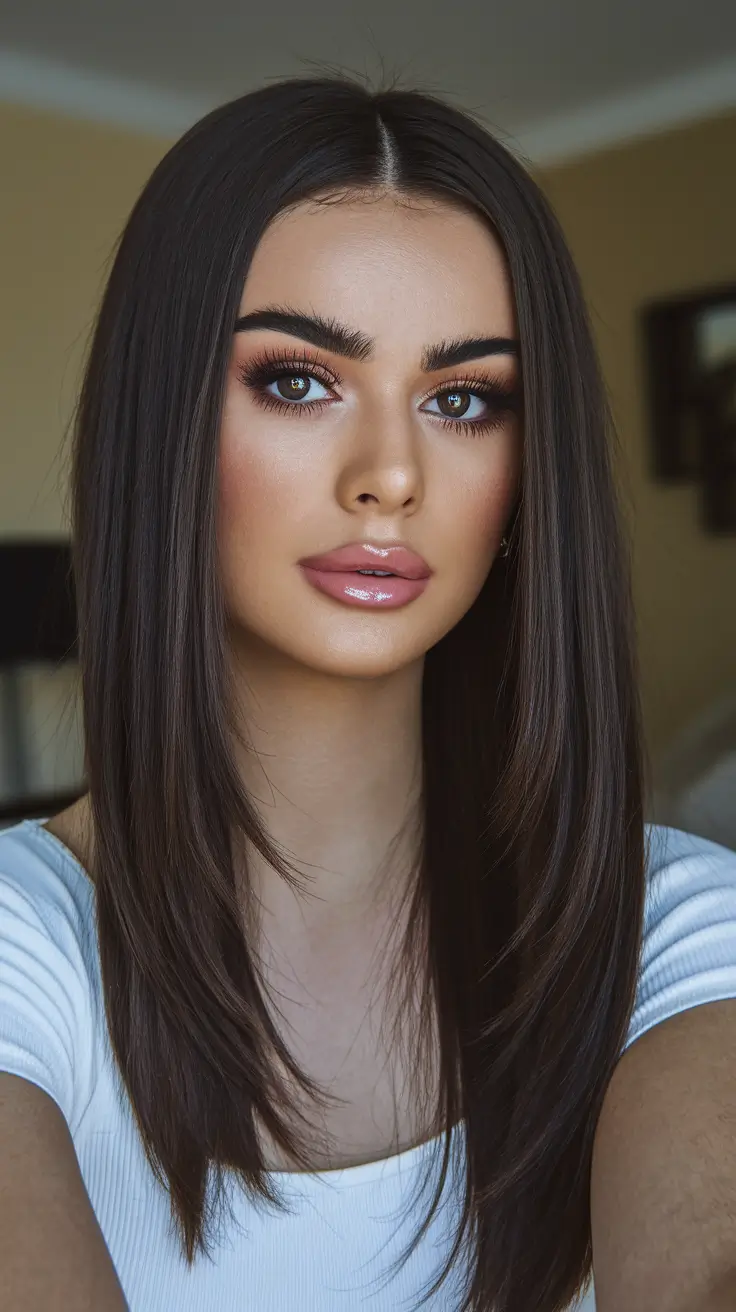 fall color hair black women natural Chocolate Layered Cut with a Subtle Face Frame