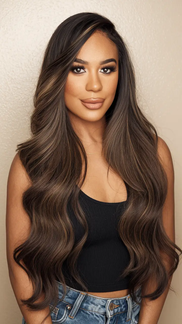 fall color hair black women natural Caramel Mocha Waves with Dimensional Drama