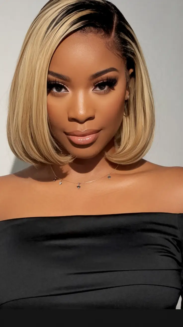 fall hairstyle black women Platinum Blonde Bob with Shadow Roots