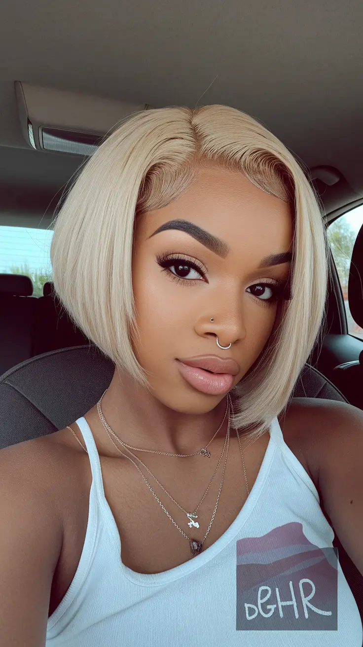 fall hairstyle black women 2025 Platinum Blonde Bob With a Side of Sass