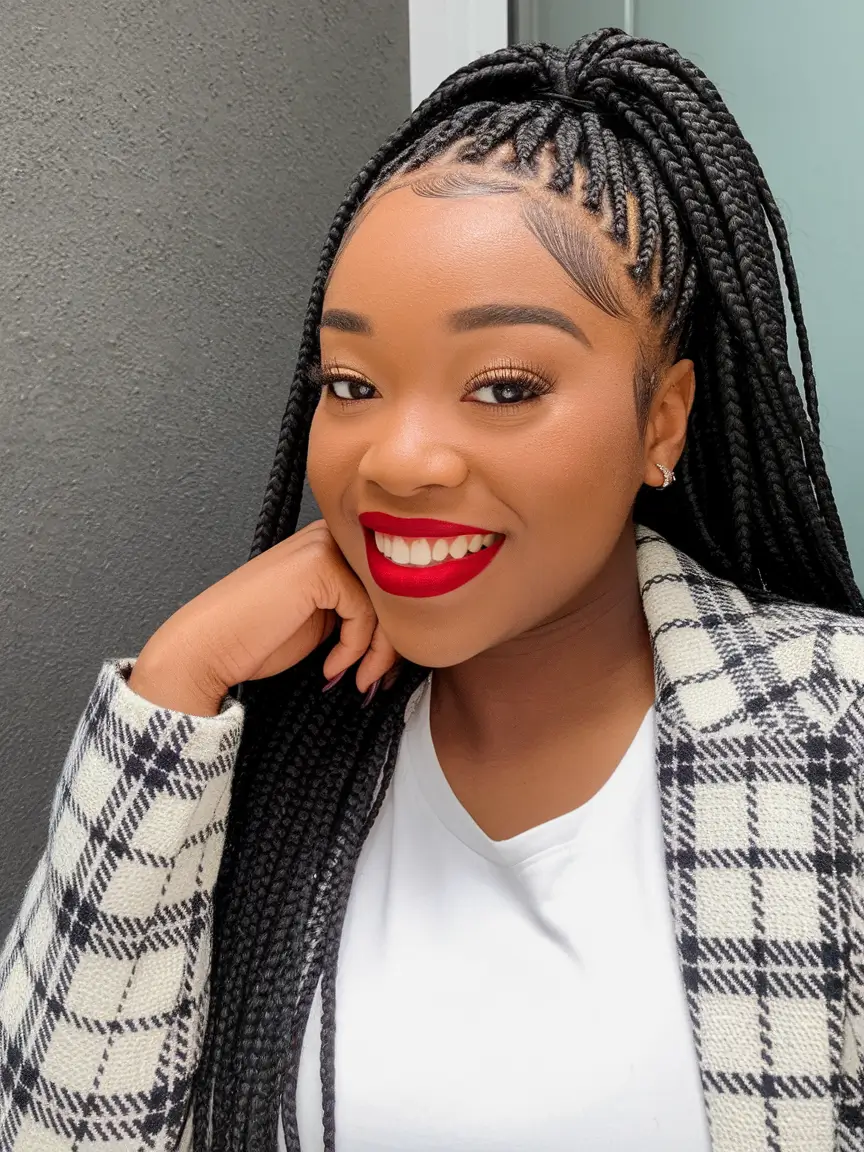 fall hairstyle black women 2025 High Braided Ponytail With Laid Edges
