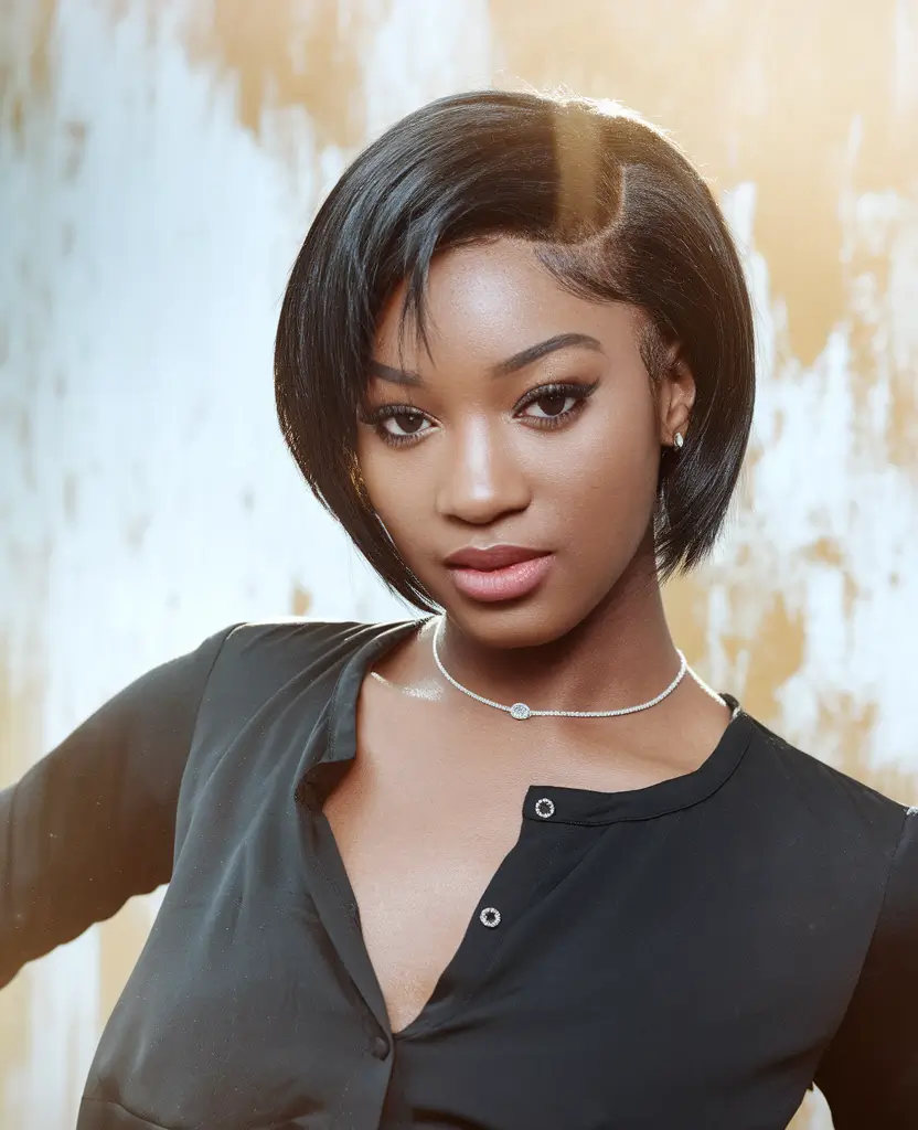 fall hairstyle black women Glossy Classic Bob with Tucked Side Part